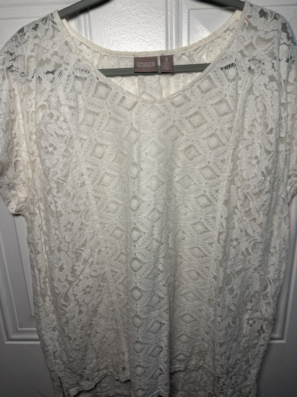 Chico's Ivory Lace Short-Sleeve Tunic